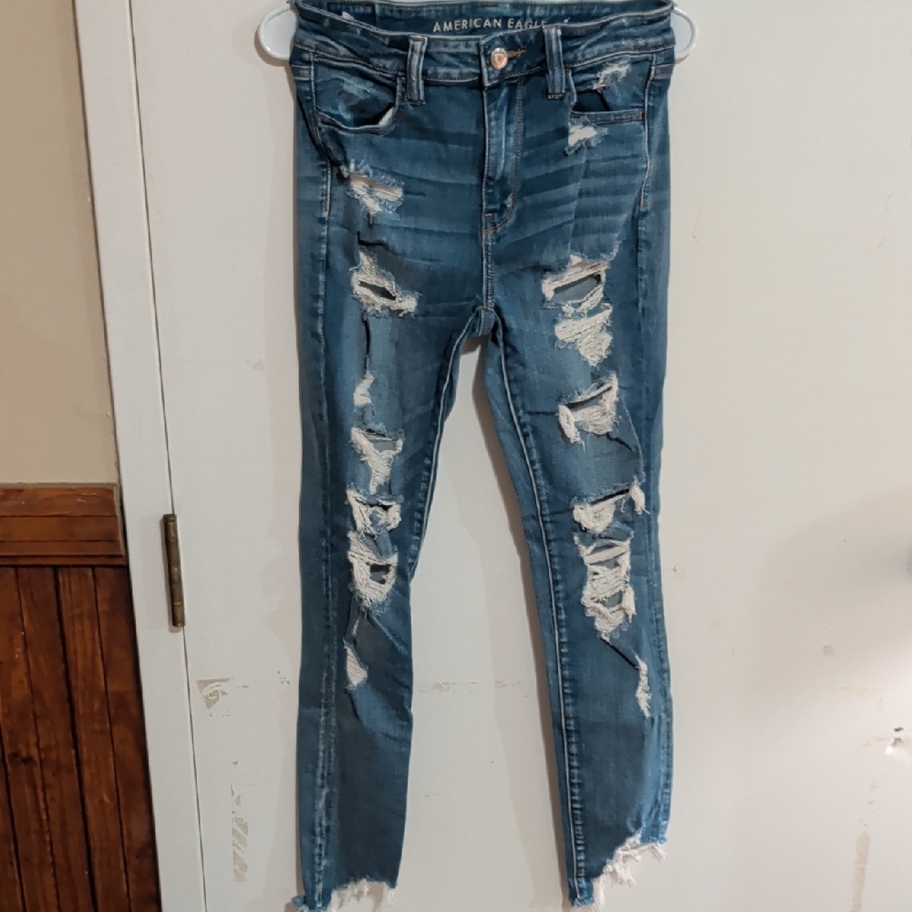 American Eagle Outfitters Women's Ripped Blue Skinny Jeans